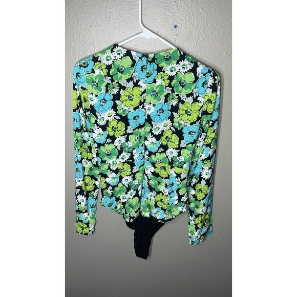 Women's‎ ZARA Floral Satin Sexy Bodysuit Blouse Sz S Black Green New With Tags - Picture 7 of 8